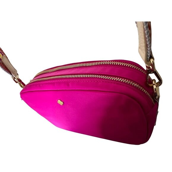 New Antonio Melani Fuchsia Crossbody Nylon Bag Multicolor Strap Gold Accents - Picture 7 of 9